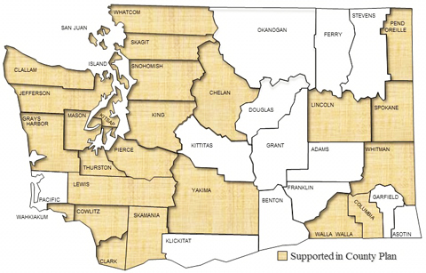 Map of Washington Counties in Support of Product Stewardship